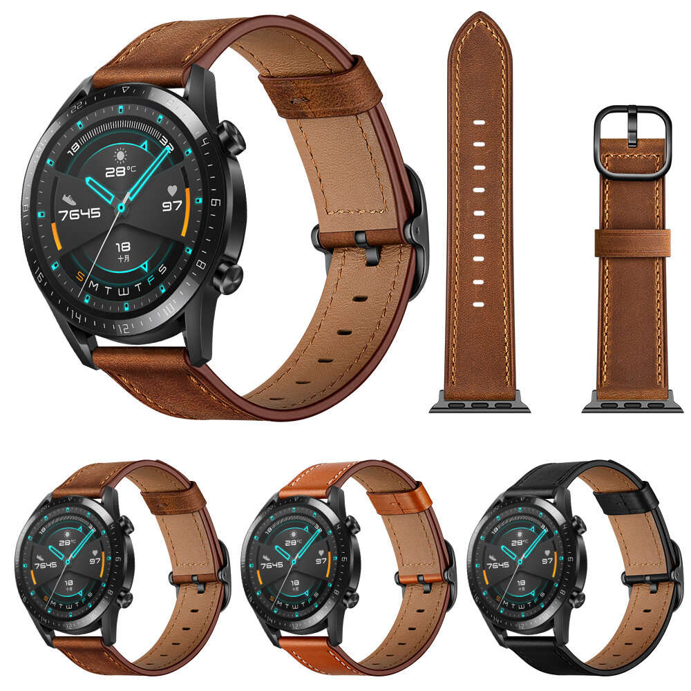 Bakeey 22mm First Layer Genuine Leather Replacement Strap Smart Watch Band for Huawei Watch GT1/2/2e 46MM - Brown