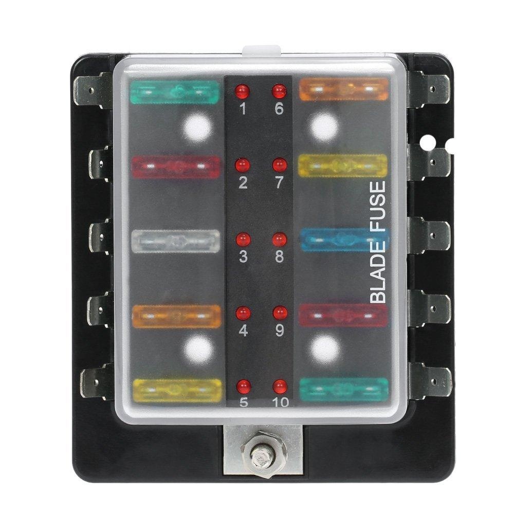 10 Way Blade Fuse Holder Box 32V LED Illuminated Automotive Fuse Block - Image 2