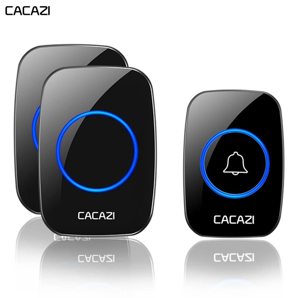 CACAZI A10 A10 Wireless Doorbell Waterproof 100-240V 300M Range Music Door Bell Home 60 Chimes Door Ring 2 Receiver 1 Transmitter - Black US Plug