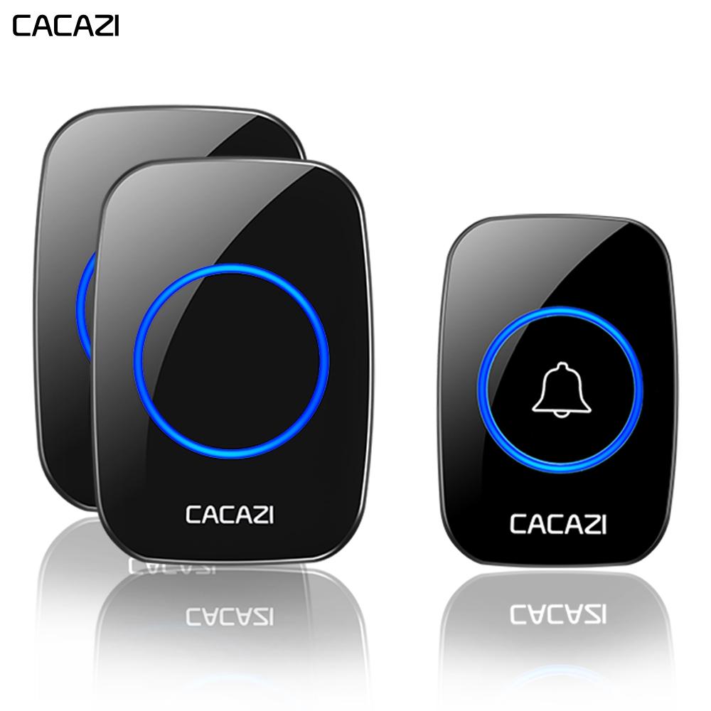 CACAZI A10 A10 Wireless Doorbell Waterproof 100-240V 300M Range Music Door Bell Home 60 Chimes Door Ring 2 Receiver 1 Transmitter - Black US Plug