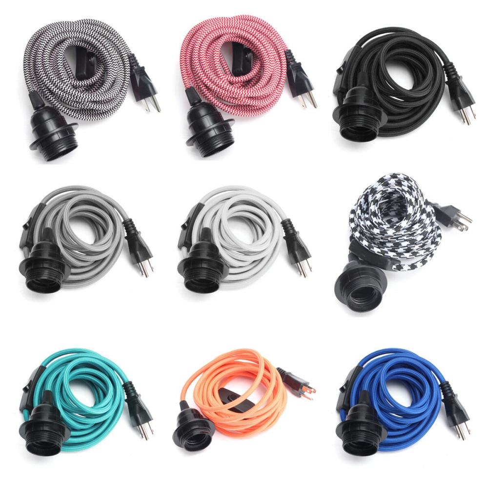 E27/E26 Edison Retro Lamp Cap American Standard Three Plug Switch Lamp Cap 110v-220v 4.5m - White