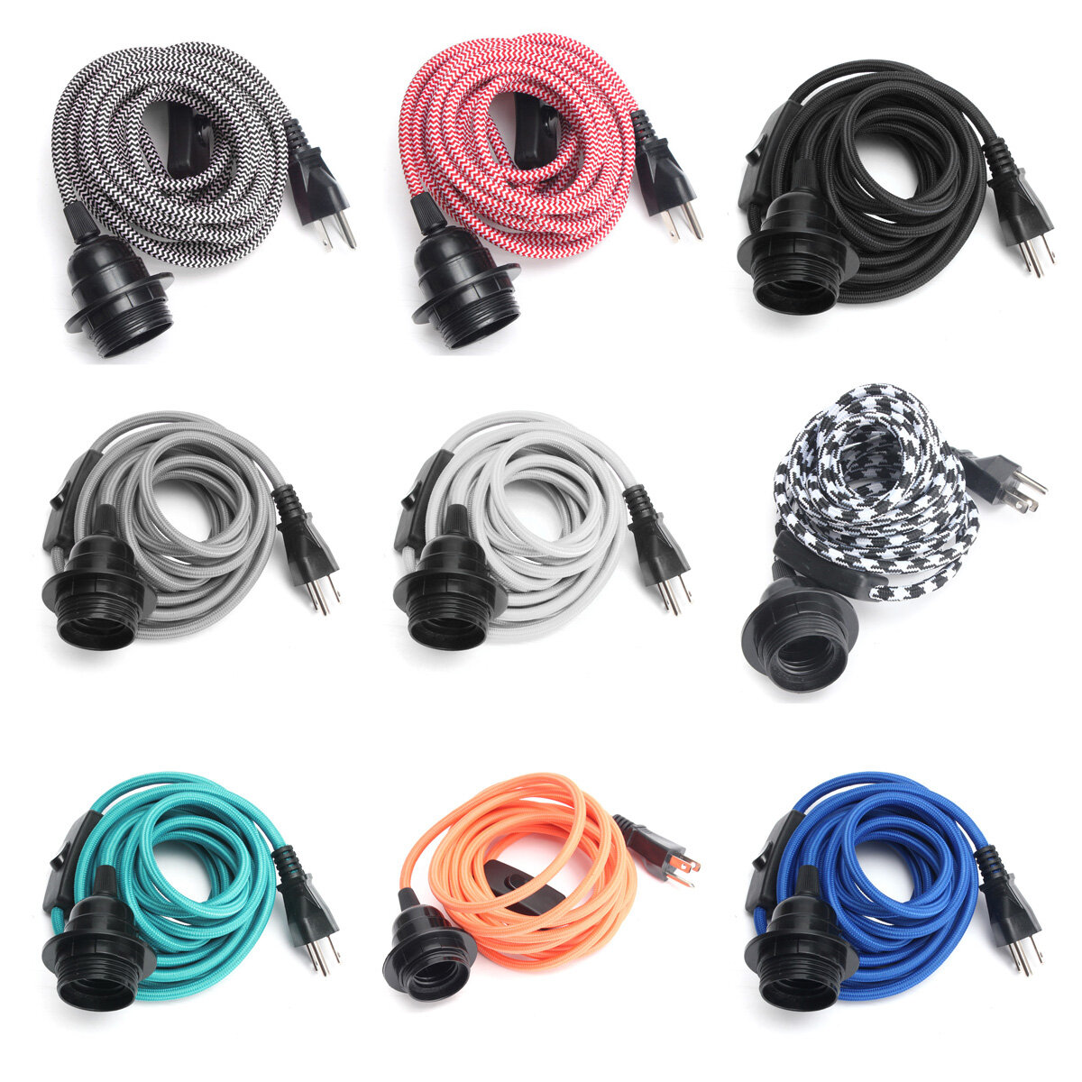 E27/E26 Edison Retro Lamp Cap American Standard Three Plug Switch Lamp Cap 110v-220v 4.5m - White