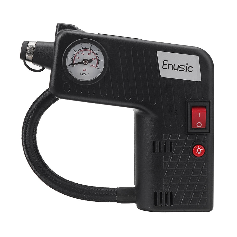 Enusic 12V Portable Air Tire Inflator Pump LED Safety Hammer Compressor For Motorcycle Electric Auto Car Bike - Green