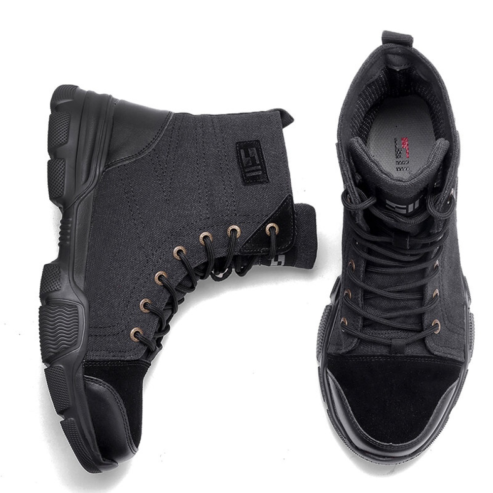 AtreGo Men Safety Work Boots High Top Steel Toe Army Combat Shoes Desert Hiking - Black 42