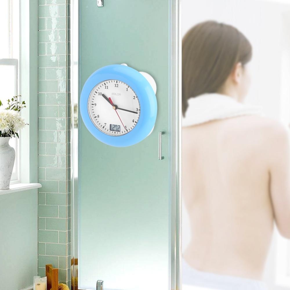 Baldr Temperature Sensor Digital Thermometer Wall Display Suction Cups Hanging Table Desk Analog Waterproof Shower Watch Clock - white