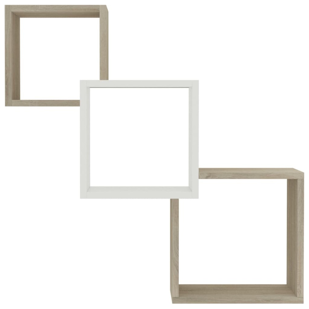 Cube Wall Shelves White and Sonoma Oak 33.3"x5.9"x10.6" Chipboard - Image 2