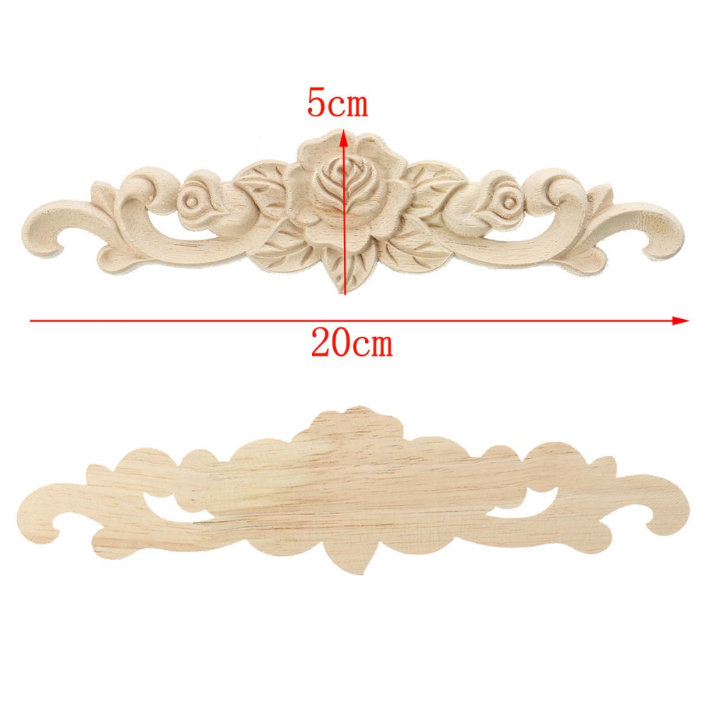 20X5cm Wood Carved Onlay Applique Unpainted Rose Flower Door Decoration - Image 2