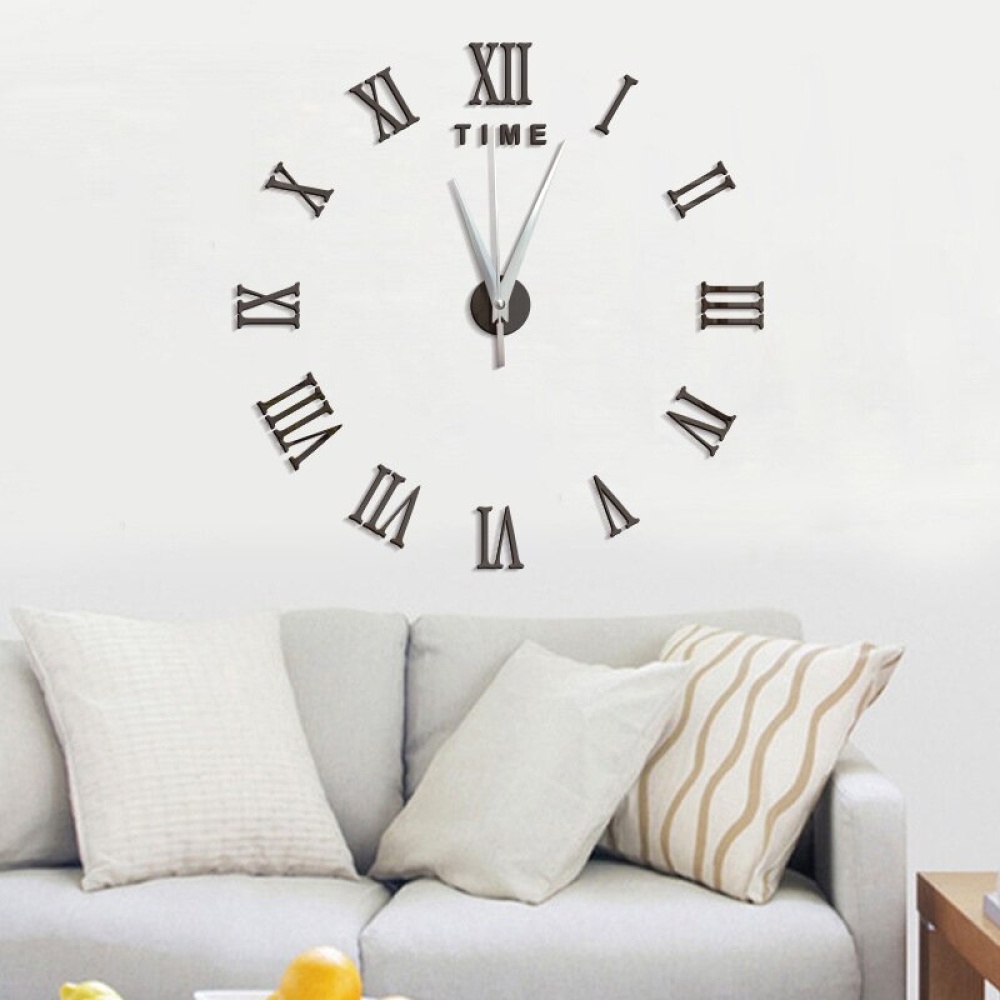 Large 3D DIY Wall Clock Roman Numerals Clock Frameless Mirror Surface Wall Sticker Home Décor for Living Room Bedroom - Black - Image 2