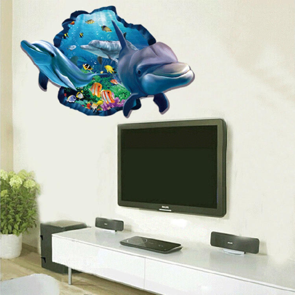 Miico Creative 3D Sea Fish Dolphin Removable Home Room Decorative Wall Decor Sticker - Image 2