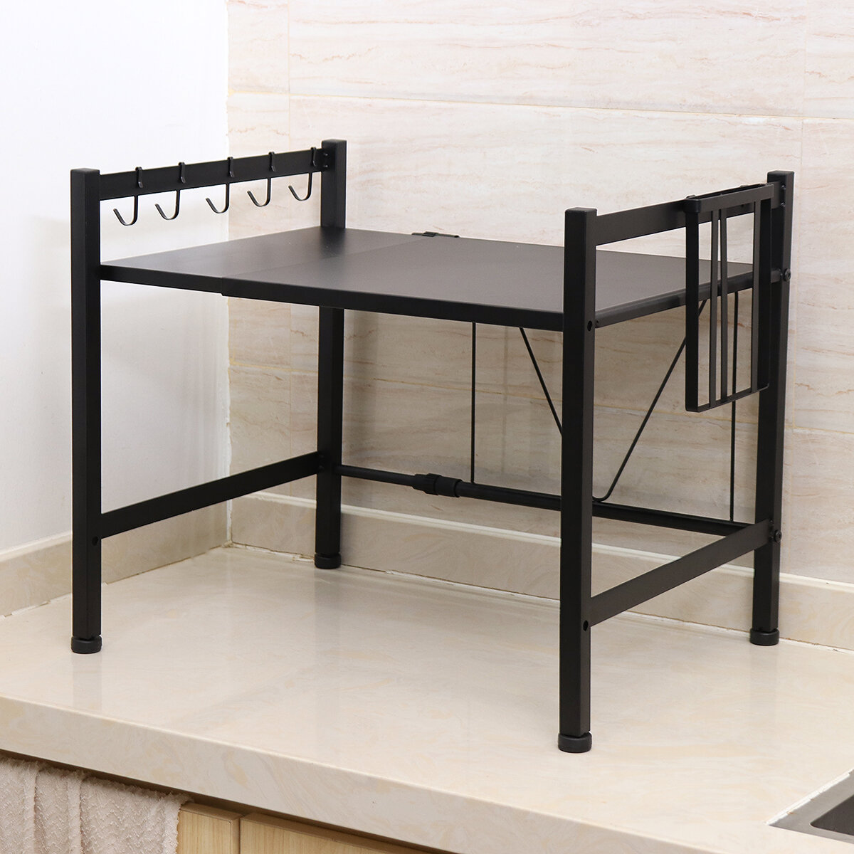 Bakeey Kitchen Storage Rack Telescopic Shelf Simple Double-layer Space-saving Stove Top Rack Microwave Storage Rack - Type1 - Image 2