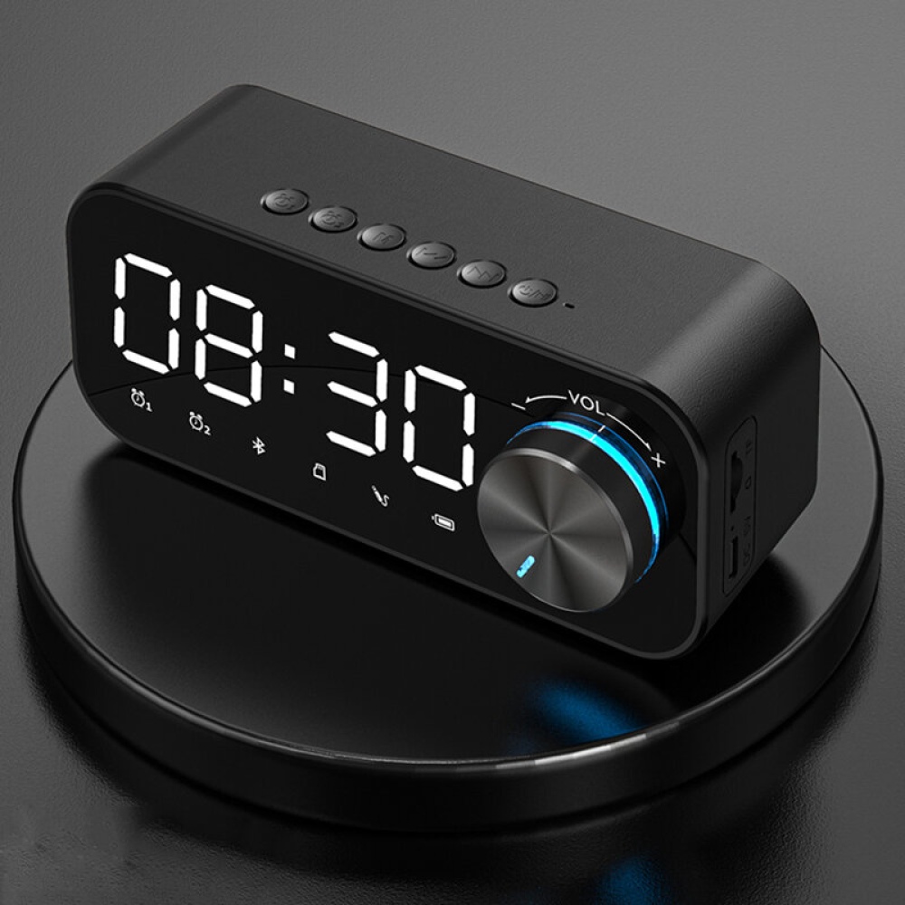 B126 bluetooth 5.0 Speaker Alarm Clock Night Light Multiple Play Modes LED Display 360° Surround Stereo Sound 1800mAh Battery Life - White