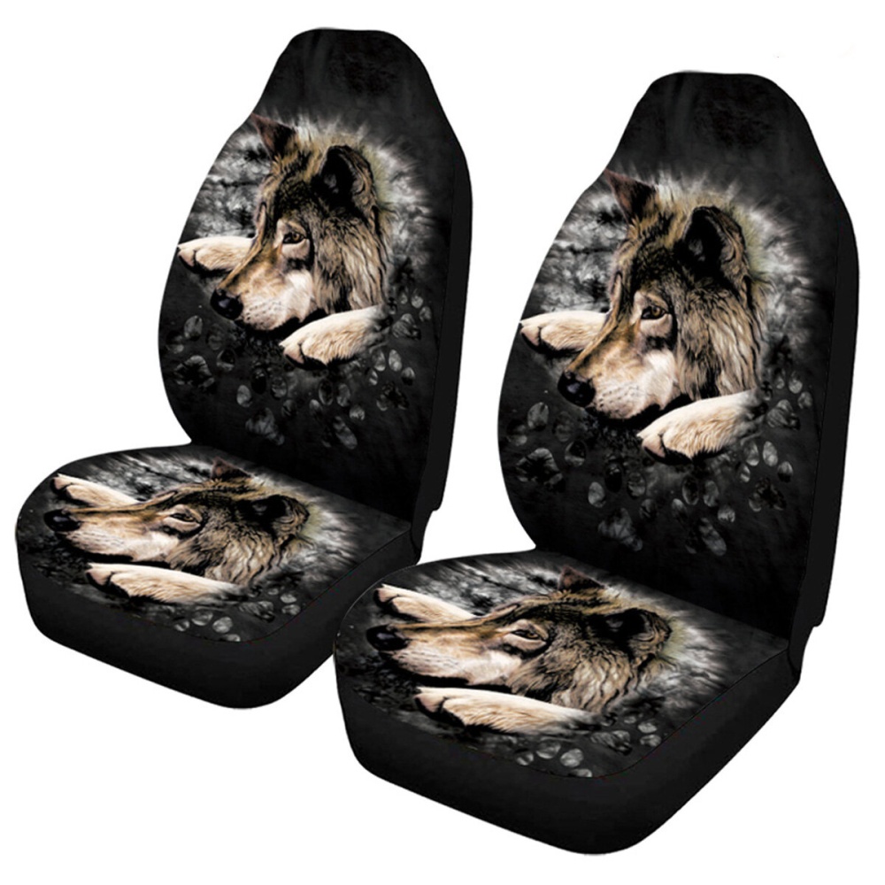 2PCS Wolf Print Car Auto Front Seat Cover Protector Universal Fit For SUV - 2 - Image 2