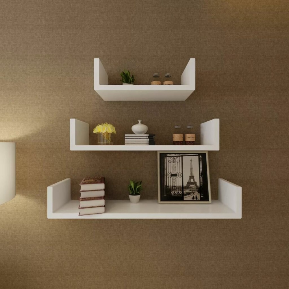 3 pcs Wall shelves U-shaped MDF white - Image 2