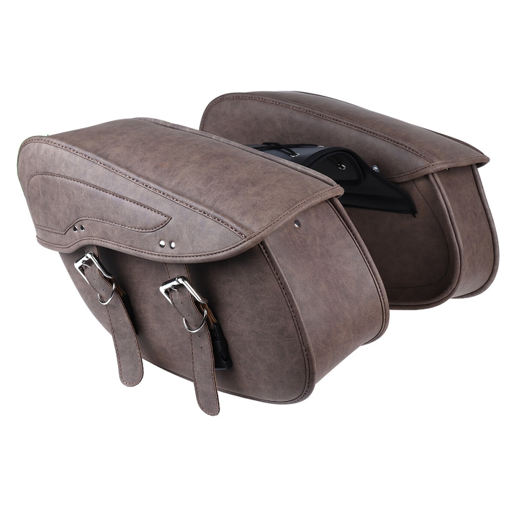 2Pcs Universal Motorcycle Saddlebags Tool Side Saddle Bags Waterproof PU Leather - Image 2