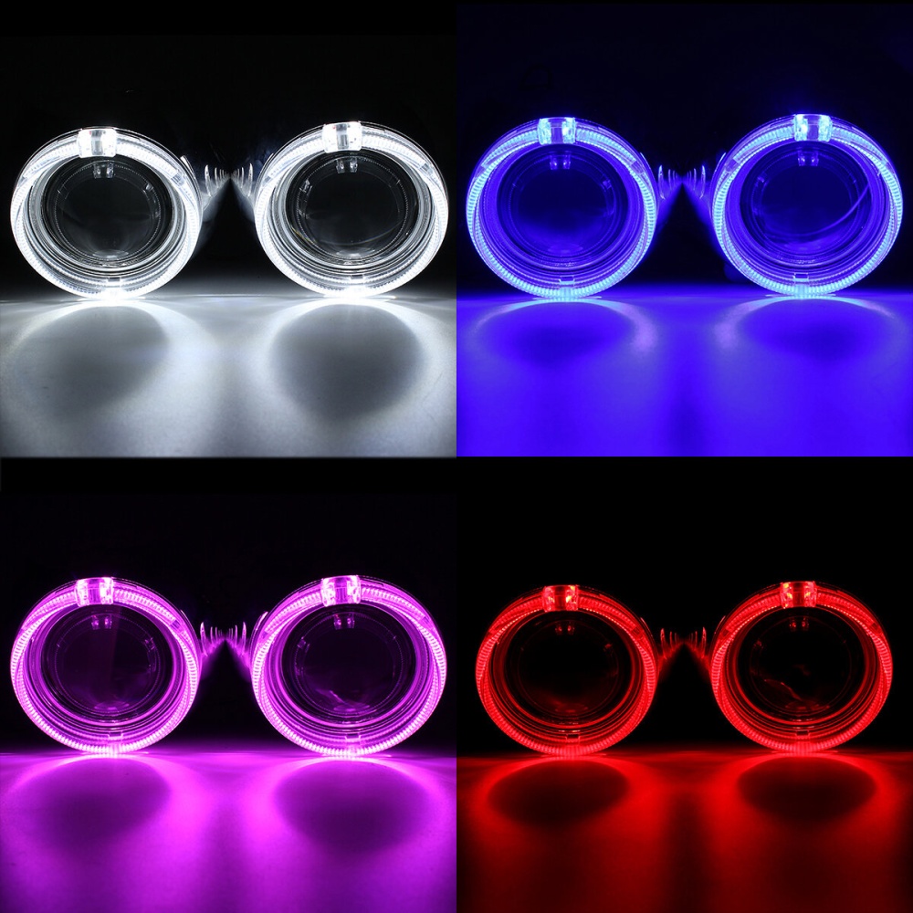 2Pcs Mini Car LED Projector Headlights Halo Ring Angel Eye Lights LHD Bi-Xenon HID Lamps 3000LM 3 Inch 12V 35W - Blue - Image 2