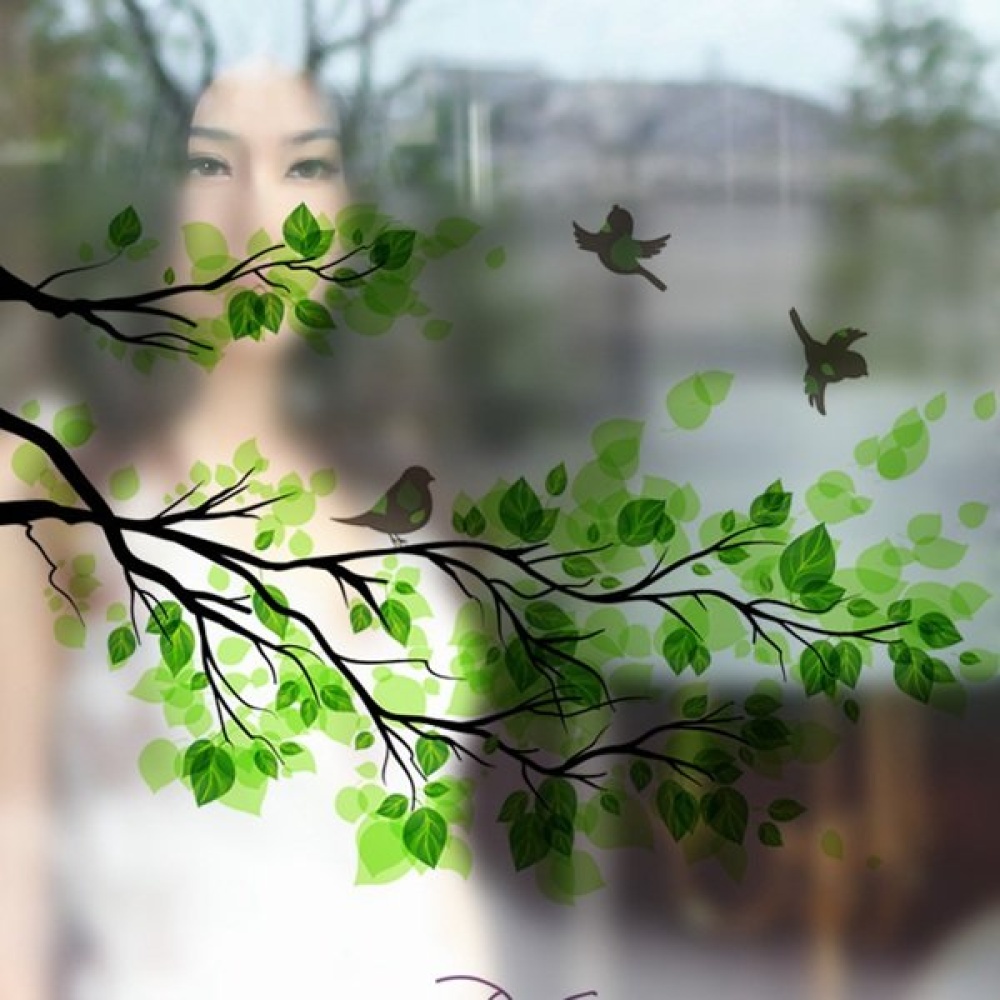 60x58cm Frosted Opaque Glass Window Film Tree And Bird Privacy Glass Stickers Home Decor - Image 2