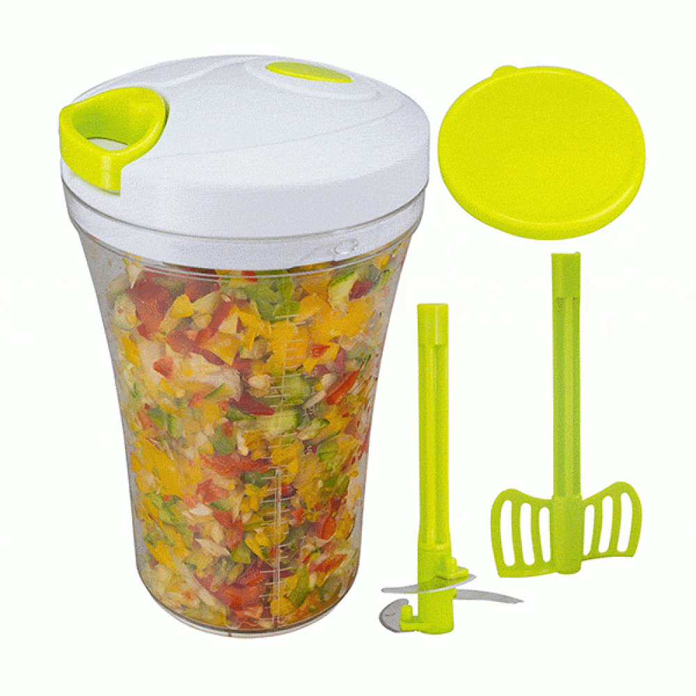 3 In 1 Multi-function Handheld Vegetable Chopper Mincer Blender Measuring Container Salad Food Tool - Yellow - Image 2