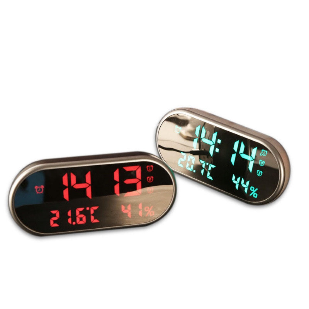 Digital USB Alarm Clock Portable Mirror HD LED Display with Time Humidity Temperature Display Function USB Port Charging Electronic Hygrometer Clock - Image 2