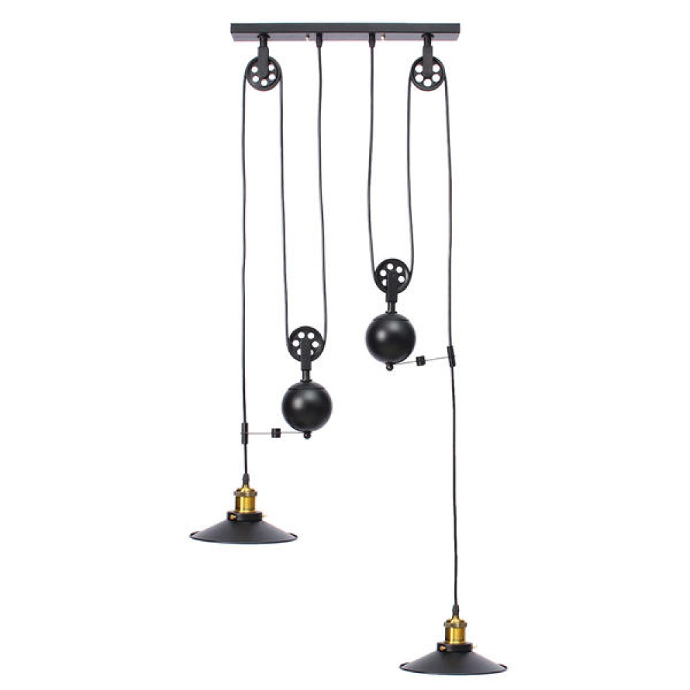 E27 Vintage Industrial Retro Hanging Ceiling Light 2 Chandeliers Pendant Stretch Lamp AC110-240V - Black - Image 2