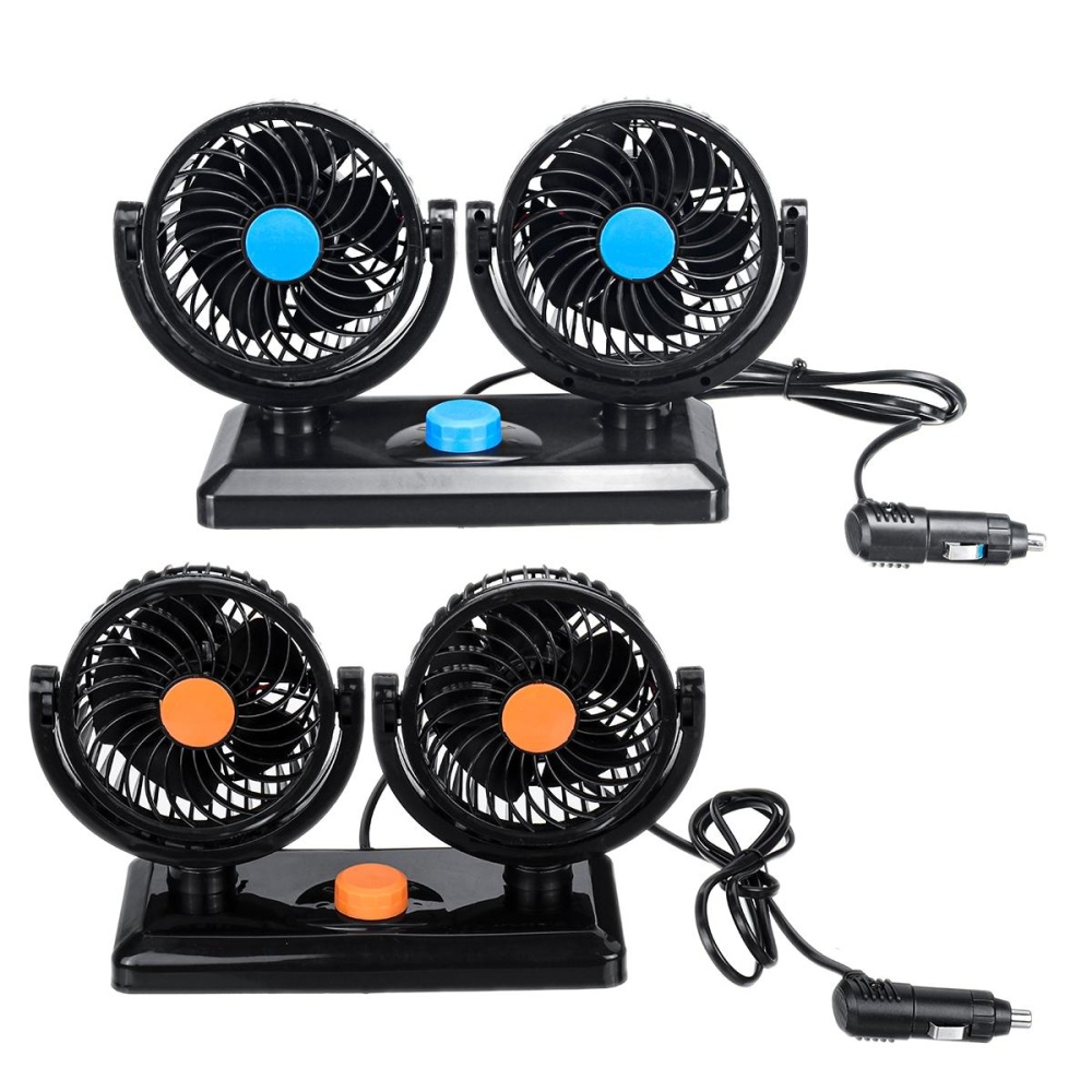 12V/24V 360° All-Round Mini Auto Air Cooling Dual Car Fan Portable Adjustable Low Noise - Orange - Image 2