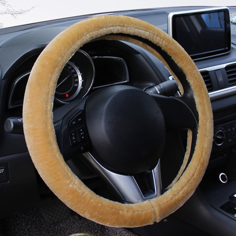 Winter Plush Car Steering Wheel Cover Car Accessories Four Seasons GM Grip - Beige - Image 2