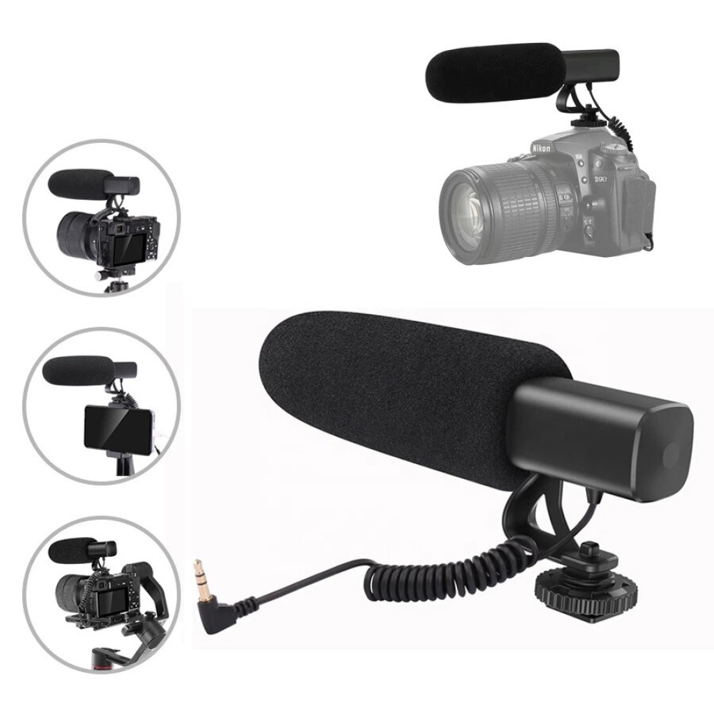 KATTO G2 Video Recording Microphone with Shock Mount&Spring Cable for Nikon SLR Camera Phone Vlog Interview Mic - Black