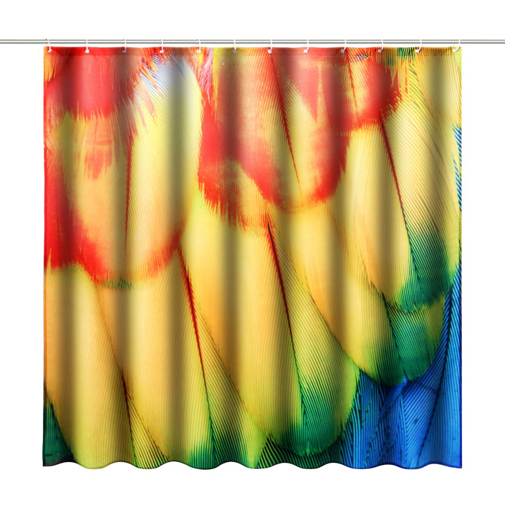 71'' Polyester Bathroom Shower Curtains Multicolor Animal Feather with 12 Hooks - 150x180cm - Image 2