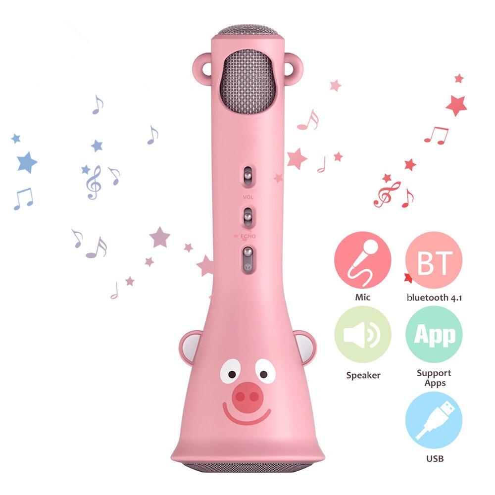 NASUM Creative bluetooth 3.5mm/USB Kids Boys Microphone Karaoke Singing Music Bass Mic Player with LED Light
