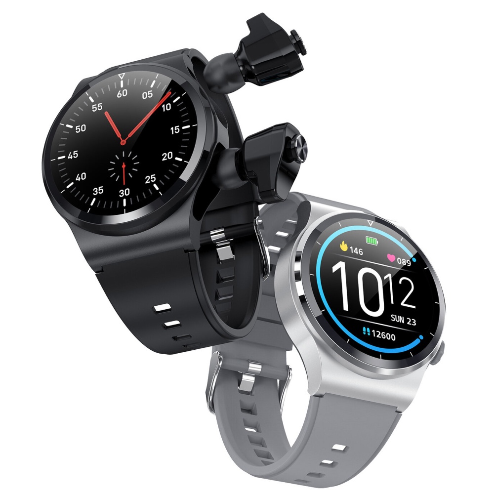 Bakeey GT69 BT 5.0 TWS Bracelet d'ecouteurs sans fil 1,28 pouce IPS ecran tactile dynamique Cadran Ul BT Appelant la frequence cardiaque Moniteur de pression d'oxygene dans le sang Lecture de musique locale Modes multisports IP67 etanche 360m - Noir