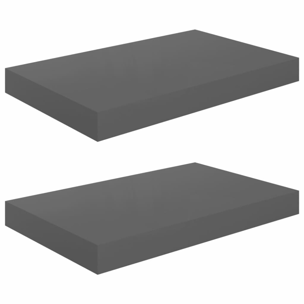 Floating Wall Shelves 2 pcs High Gloss Gray 15.7"x9.1"x1.5" MDF - Image 2