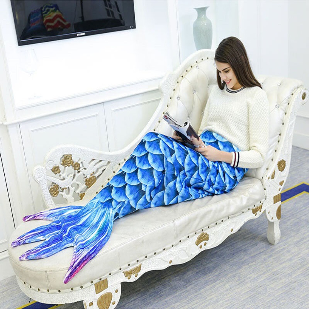 Mermaid Blanket Flannel Fleece Rainbow Mermaid Tail Blanket Adult Sofa Mermaid Quilt Wrap Soft Stripe Throw Blanket Bedding Outlet Mermaid Throw Blan - Image 2