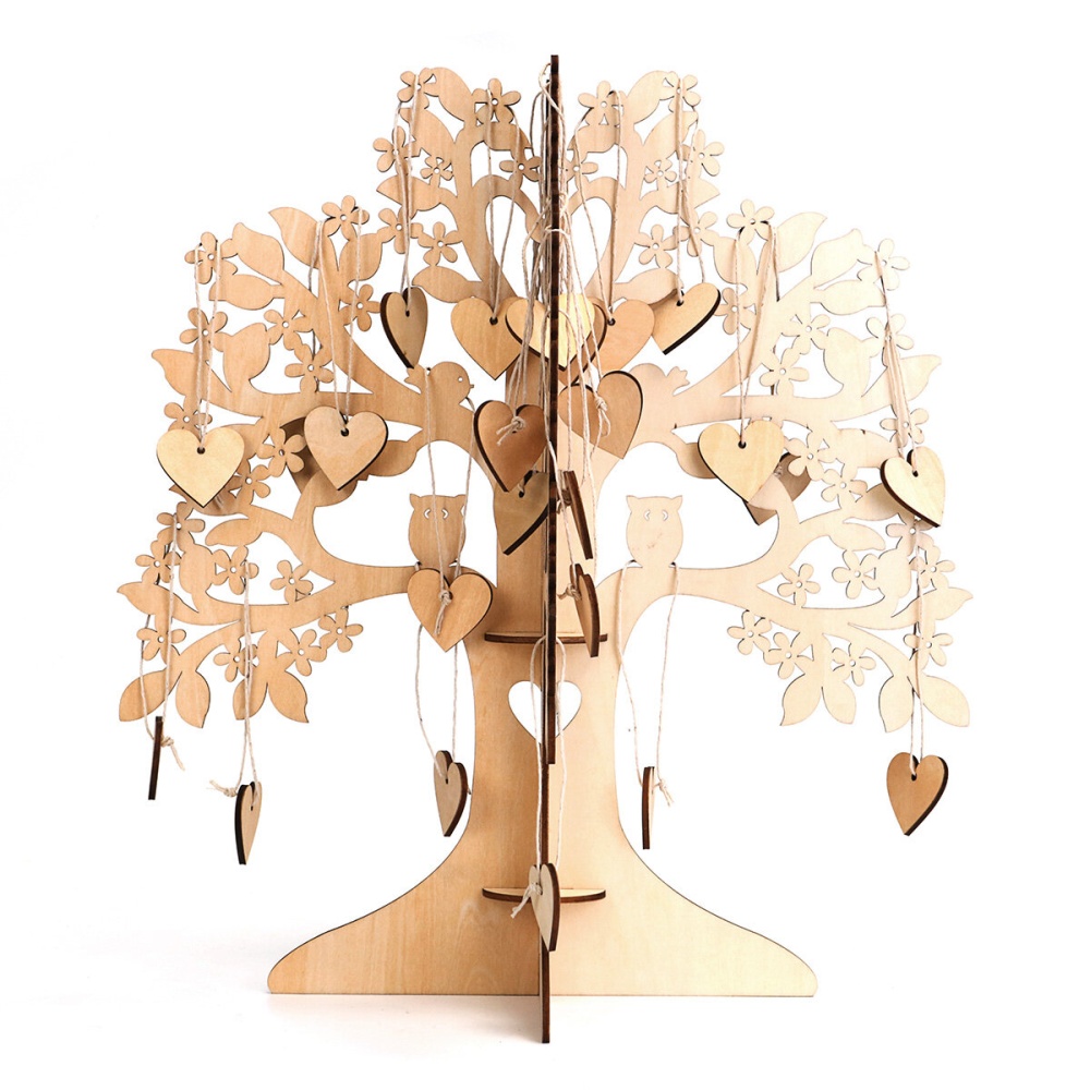 DIY Wedding Book Tree Marriage Guest Book Wooden Tree Hearts Pendant Drop Ornaments Decorations - Image 2