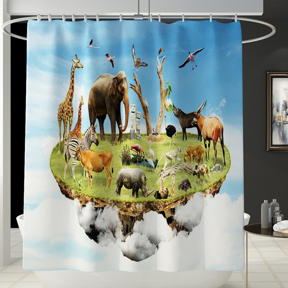 4/3/1PCS Animal World Flannel Coloured Bathroom Toilet Floor Mat Waterproo Shower Curtain Door Mat Bathroom Carpet - #3 - Image 2