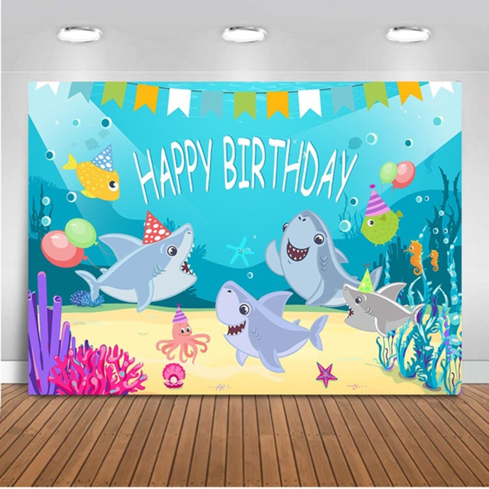 Shark Photography Backdrop Baby Shower Party Birthday Ocean Sea Background Party Decorations - M - Image 2