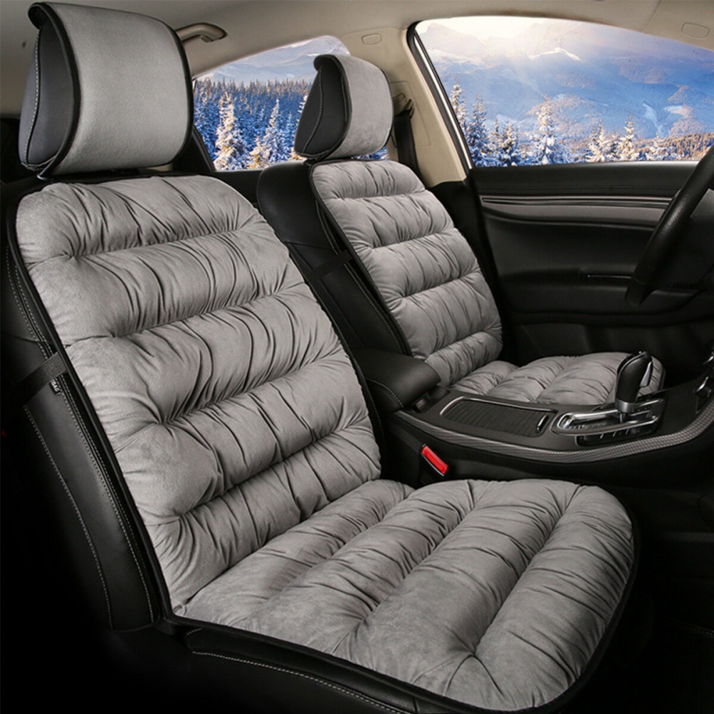 1PC Car Warm Seat Cushion Winter Plush Comfortable Universal Seat Protection Pad - Black - Image 2