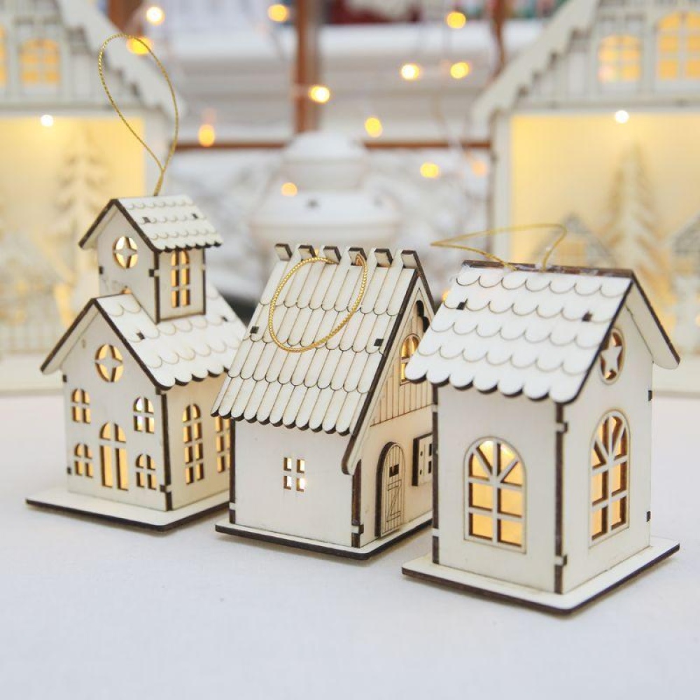 2017 LED Night Light Wooden Luminous Cabin Lamp  Tree Ornaments Gifts - C - Image 2