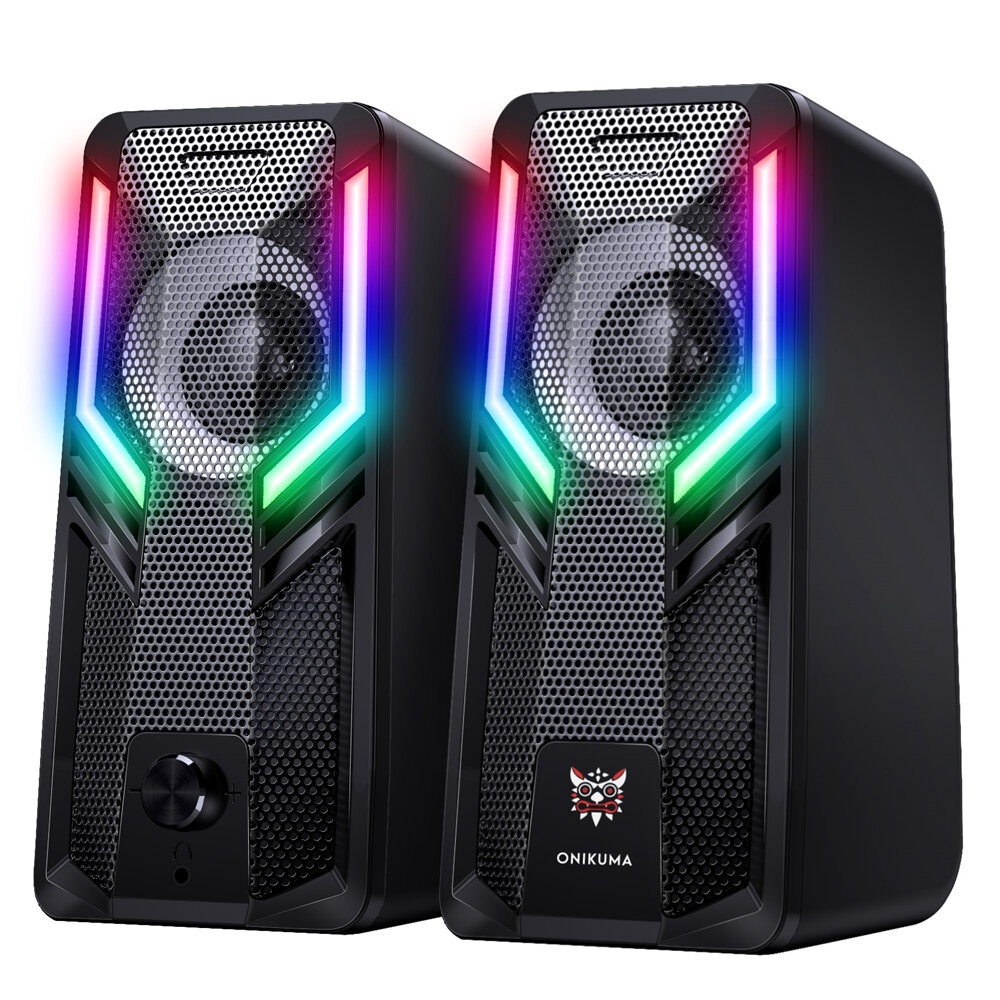 ONIKUMA G6 Gaming Speaker Computer Speaker 2.0 Channel RGB Colorful Light Stereo Bass 3.5mm AUX USB Wired Computer Speaker - Black