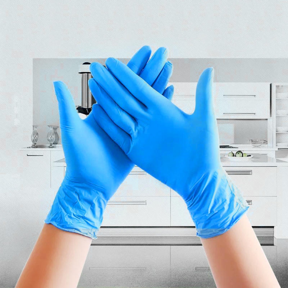 100PCS/Set Blue Latex Gloves Waterproof Nitrile Gloves Disposable Glove Rubber Gloves Kitchen Cooking Gloves Cleaning Gloves - S - Image 2