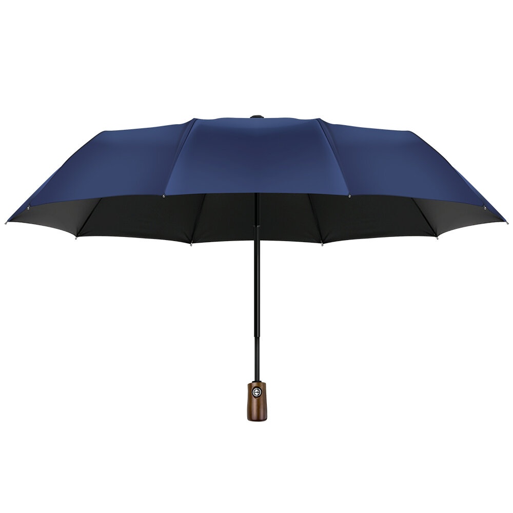 2-3 People Wood Handle Automatic Folding Umbrella Portable Waterproof Camping Sunshade - Blue - Image 2