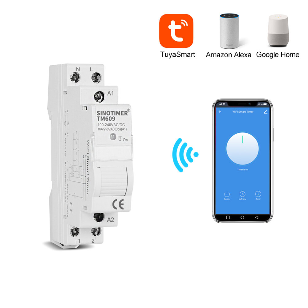 SINOTIMER TM609 Home Smart 18mm 1P WiFi Remote APP Control Circuit Breaker Timing Switch Staircase Timer Din Rail Universal 110V 220V AC Input - Image 2