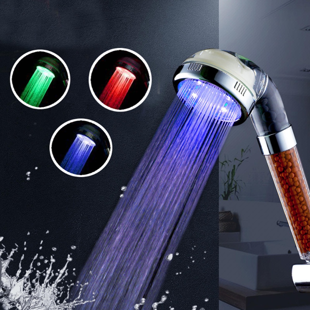 3 Colors Changing LED Light Shower Head Handheld Boosting Filtration Water Head - Large - Image 2