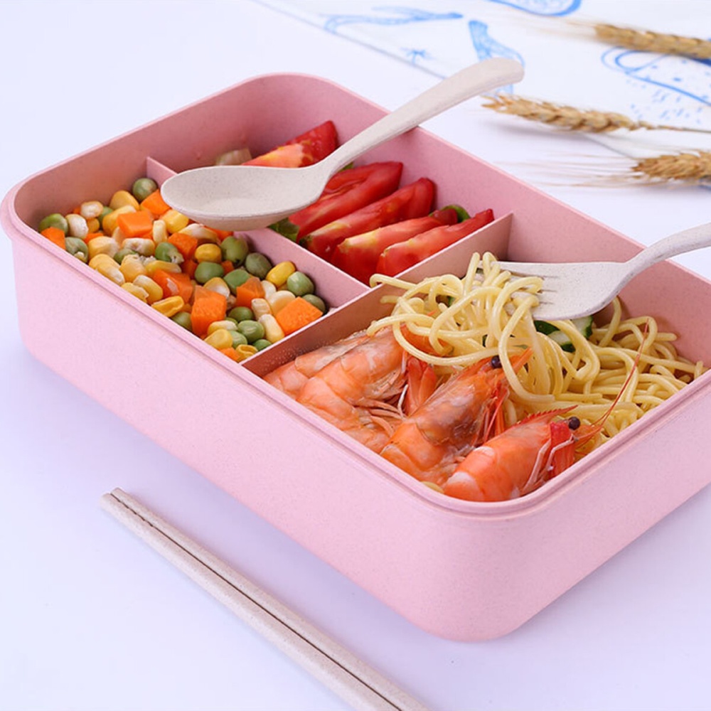 3 Grids Microwave Heating Lunch Box Bento Box Food Fruit Storage Container Refrigerator Fresh Box Pink/Blue - Blue - Image 2