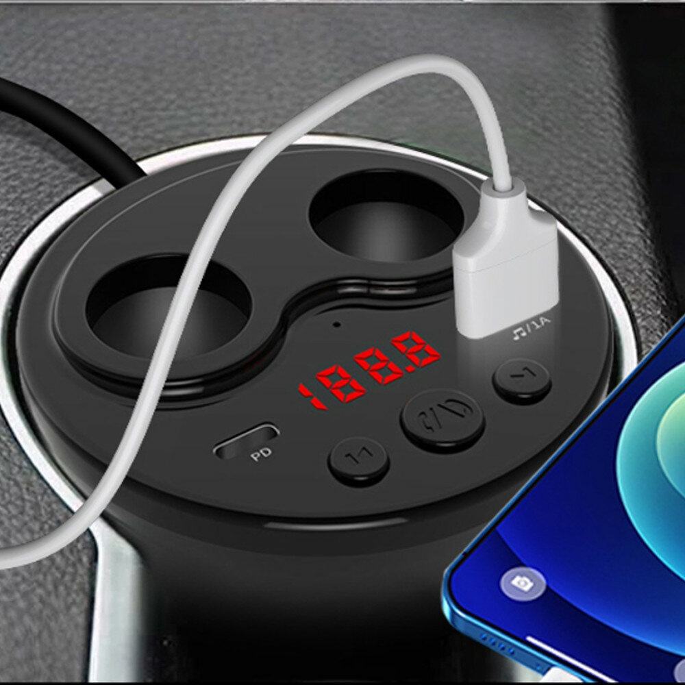 12-24V USB bluetooth 5.0 Car Kit Wireless FM Transmitter Music Player with Hands-Free Call Dual Port Charger PD Quick Charge Remote Control - Image 2