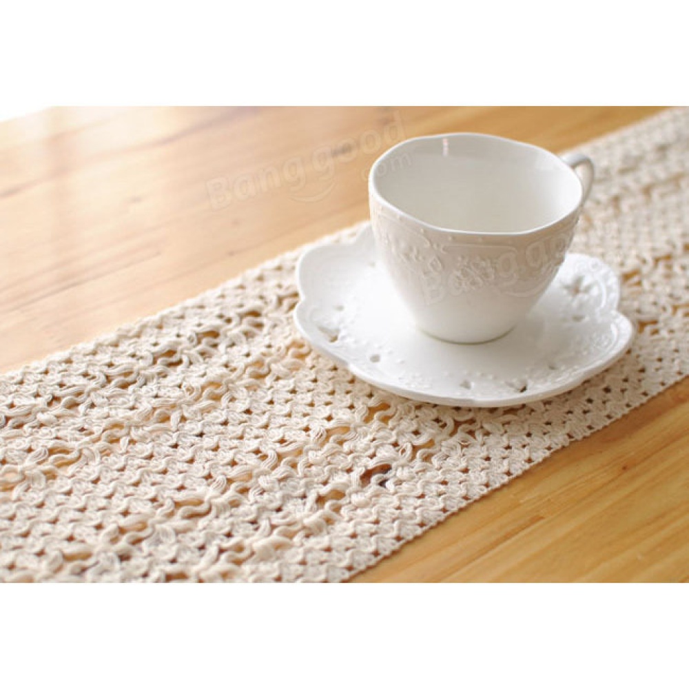 Lace Hollow Cotton Tableware Mat Table Runner Tablecloth Desk Cover Heat Insulation Bowl Pad - 15*180cm - Image 2