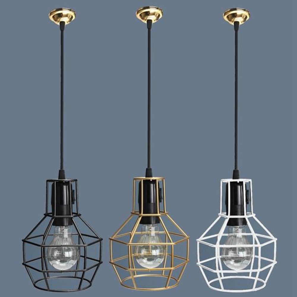 E27 Edison Vintage Pendant Metal Cage Ceiling Light Lamp Holder Socket Fixture AC 110-240V - Black - Image 2