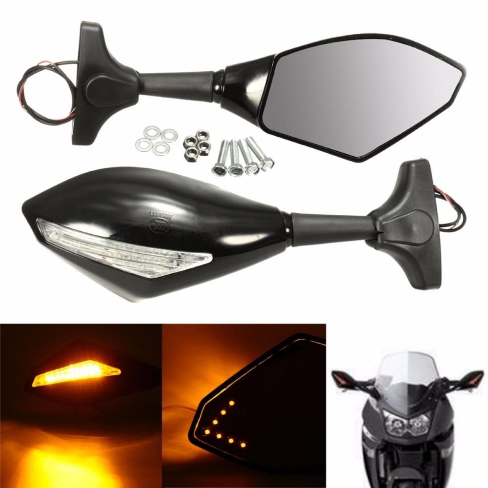 Motorcycle Rear View Mirror with LED Turn Signal For Honda Kawasaki Suzuki Yamaha - Image 2