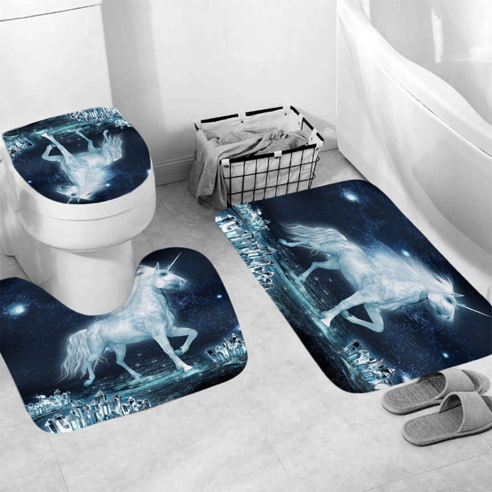 Bathroom Shower Curtain Toilet Cover Cushion Non-slip Carpet Cover Unicorn Print Waterproof - Type 1 - Image 2