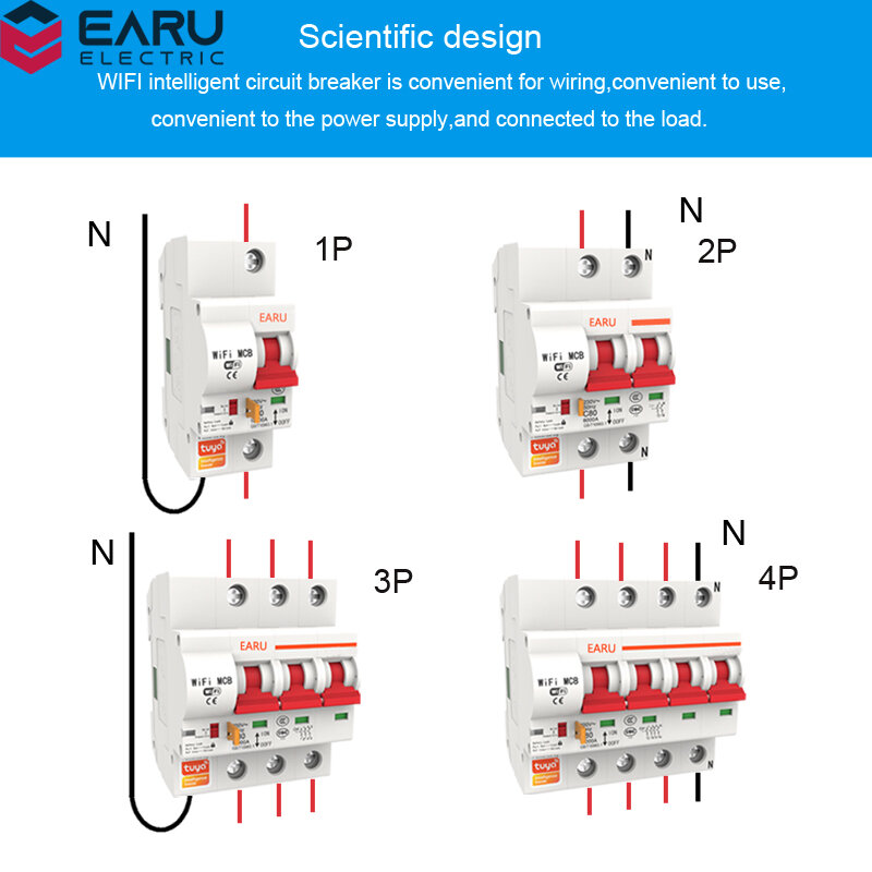EARU Tuya WIFI Wireless Smart Automation Switch 1P 2P 3P 4P 10A-125A Circuit Breaker Timer APP Vioce Remote Control Switch Works With Amazon Alexa Go - Image 2