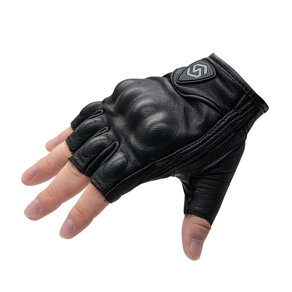 WUPP Motorcycle Half Finger Leather Riding Gloves Breathable Off-Road Racing Sport Black Fingerless Gloves - M - Image 2