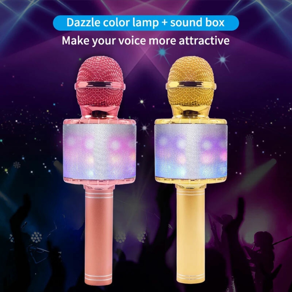 Karaoke 858L microphone with LED Lights, bluetooth, Studio microphone, Corner Recorder - Rose Gold - Image 2